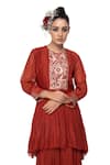 Buy_Neeta Bhargava_Red Cotton Silk Embroidered Kurta And Skirt Set  _Online_at_Aza_Fashions