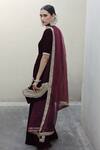 Shop_Shrutkirti_Maroon Silk Velvet Embellished Zoya Straight Hem Kurta Sharara Set For Women_Online_at_Aza_Fashions