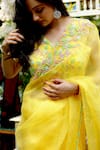 Buy_Gul By Aishwarya_Yellow Saree Pure Organza And Blouse Satin Embroidery With  _at_Aza_Fashions