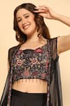 Two Sisters By Gyans_Black Satin Beads Asymmetric Border Embroidered Sheer Cape And Sharara Set _at_Aza_Fashions