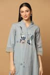 Buy_Ikha Couture_Grey Kurta And Pant - Linen Cotton Embroidered Resham Floral Patterns Work Set _Online_at_Aza_Fashions