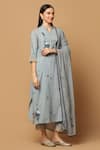 Shop_Ikha Couture_Grey Kurta And Pant - Linen Cotton Embroidered Resham Floral Patterns Work Set _Online_at_Aza_Fashions