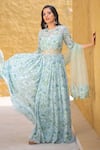 House Of Tushaom_Green Georgette Printed Tropical Round Anarkali With Dupatta _Online_at_Aza_Fashions