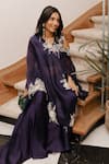 Shop Nehha Nhata Purple Organza And Silk Satin Floral Motifs V Neck One Shoulder Cape Palazzo Set Online at Aza Fashions Shop_Nehha Nhata_Purple Organza And Silk Satin Floral Motifs V Neck One Shoulder Cape Palazzo Set _Online_at_Aza_Fashions