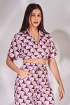 Senren By Eshana Raut_Purple Cotton Collared Geometric Print Cropped Shirt With Pant _Online_at_Aza_Fashions