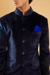 Raghavendra Rathore Blue_Blue Velvet Plain Mandarin Collar Bandhgala _at_Aza_Fashions