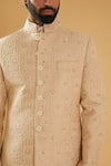 Raghavendra Rathore Blue_Beige Raw Silk Embroidery Thread Zari Achkan _Online_at_Aza_Fashions