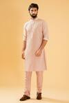 Raghavendra Rathore Blue_Pink Raw Silk Half Button Down Pleated Kurta _Online_at_Aza_Fashions