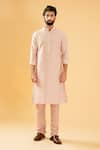 Raghavendra Rathore Blue_Pink Raw Silk Plain Half Button Placket Kurta _Online_at_Aza_Fashions