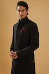 Shop_Raghavendra Rathore Blue_Black Raw Silk Plain Pintuck Achkan _Online_at_Aza_Fashions