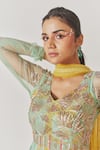 Buy_Anu Pellakuru_Green Muslin Silk Foliage Pattern Anarkali With Contrast Dupatta _Online_at_Aza_Fashions