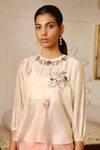 Buy_Prama By Pratima Pandey_White Silk Chanderi Embroidery Round Blouse _at_Aza_Fashions