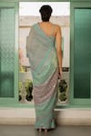 Shop_Surbhi Gupta_Blue Georgette V Neck Printed Saree With Blouse  _at_Aza_Fashions