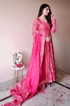 Buy_Shrutkirti_Pink Chanderi Printed Floral V Neck Wrap Anarkali Set _Online_at_Aza_Fashions