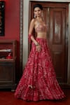 Buy_Arpita Mehta_Red Georgette And Embroidery Garden Halter Neck Tiered Skirt Set _at_Aza_Fashions