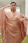 Buy_Moledro_Peach Kaftan- Organza Satin And Pants- Lurex Print & Sitaara And Dhoti Set _Online_at_Aza_Fashions