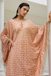 Moledro_Peach Kaftan- Organza Satin And Pants- Lurex Print & Sitaara And Dhoti Set _Online_at_Aza_Fashions