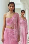 Moledro_Pink Butterfly Net Mirror Work, Diva Embellished Draped Saree With Blouse_Online_at_Aza_Fashions