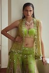Moledro_Green Bustier And Sharara- Chanderi Brocade & Eka Set With Jacket For Women_Online_at_Aza_Fashions