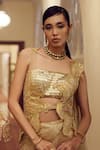 Moledro_Gold Blouse- Butterfly Net And Brocade, Pallu- Kaya Pre-draped With Embellished_Online_at_Aza_Fashions