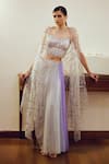 Moledro_Silver Skirt- Lurex Mirai Corset Top And Draped Skirt Set_Online_at_Aza_Fashions