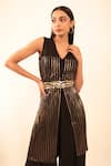 Vanshika Agarwal Label_Black Brs V Neck Camila Two-way Draped Top And Pant Set With Belt _Online_at_Aza_Fashions