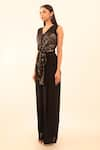 Buy_Vanshika Agarwal Label_Black Brs V Neck Camila Two-way Draped Top And Pant Set With Belt _Online_at_Aza_Fashions