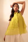 Vanshika Agarwal Label_Yellow Organza Tie-up Nora Layered Bow Top And Pant Set _Online_at_Aza_Fashions