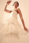 Vanshika Agarwal Label_White Cotton, Taffeta Pearls Square Neck Embroidered Ruffle Layer Gown _Online_at_Aza_Fashions