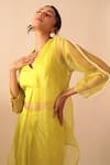 Buy Vanshika Agarwal Label Yellow Organza, Modal, Taffeta Pearls V-neck Neon Jacket And Draped Skirt Set Online at Aza Fashions Buy_Vanshika Agarwal Label_Yellow Organza, Modal, Taffeta Pearls V-neck Neon Jacket And Draped Skirt Set _Online_at_Aza_Fashions