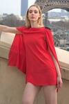 Buy_Seesa_Red Crepe Round Neck Short Cape Dress _at_Aza_Fashions