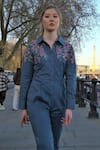 Buy_Seesa_Grey Cotton Lycra Applique Hand Embroidered Floral Patch Shirt Work Jumpsuit _at_Aza_Fashions