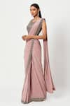 Rishi And Soujit_Pink Organza, Crepe Cutdana, Stone Pre-draped Saree With Embroidered Blouse _Online_at_Aza_Fashions