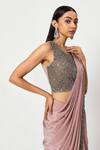 Buy_Rishi And Soujit_Pink Organza, Crepe Cutdana, Stone Pre-draped Saree With Embroidered Blouse _Online_at_Aza_Fashions
