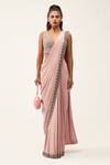 Buy_Rishi And Soujit_Pink Organza, Crepe Cutdana, Stone Leaf Pre-draped Saree With Embroidered Blouse _at_Aza_Fashions