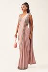 Shop_Rishi And Soujit_Pink Organza, Crepe Cutdana, Stone Leaf Pre-draped Saree With Embroidered Blouse _at_Aza_Fashions