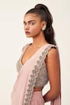 Rishi And Soujit_Pink Organza, Crepe Cutdana, Stone Leaf Pre-draped Saree With Embroidered Blouse _Online_at_Aza_Fashions