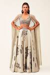 Buy_Rishi and Soujit_Grey Rawsilk Embroidery Cutdana Cape Open Lehenga Set  _at_Aza_Fashions