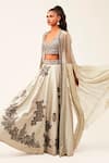 Buy_Rishi and Soujit_Grey Rawsilk Embroidery Cutdana Cape Open Lehenga Set  _Online_at_Aza_Fashions