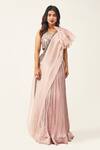 Buy_Rishi And Soujit_Pink Organza, Crepe Cutdana, Sequin Asymmetric Embroidered Lehenga Set _at_Aza_Fashions