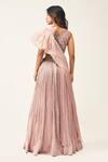 Shop_Rishi And Soujit_Pink Organza, Crepe Cutdana, Sequin Asymmetric Embroidered Lehenga Set _at_Aza_Fashions