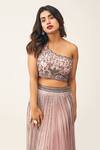Buy_Rishi And Soujit_Pink Organza, Crepe Cutdana, Sequin Asymmetric Embroidered Lehenga Set _Online_at_Aza_Fashions