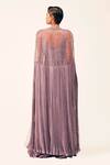 Shop_Rishi And Soujit_Purple Georgette Embellished Swarovski Gathered Jumpsuit With Cape  _at_Aza_Fashions