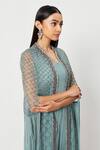 Buy_Rishi And Soujit_Blue Georgette Embellished Swarovski U Gathered Jumpsuit With Cape  _Online_at_Aza_Fashions