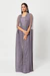 Buy_Rishi And Soujit_Purple Georgette Embellished Swarovski U Gathered Jumpsuit With Cape  _at_Aza_Fashions