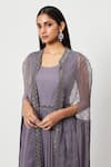 Buy_Rishi And Soujit_Purple Georgette Embellished Swarovski U Gathered Jumpsuit With Cape  _Online_at_Aza_Fashions