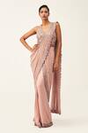 Buy_Rishi And Soujit_Pink Organza, Georgette Geometric Embroidered Pre-stitched Saree With Blouse _at_Aza_Fashions