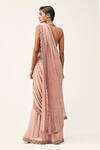 Shop_Rishi And Soujit_Pink Organza, Georgette Geometric Embroidered Pre-stitched Saree With Blouse _at_Aza_Fashions