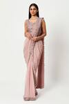 Buy_Rishi And Soujit_Pink Organza, Georgette Bead Work, Embroidered Pre-stitched Saree With Blouse _at_Aza_Fashions