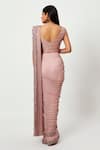 Shop_Rishi And Soujit_Pink Organza, Georgette Bead Work, Embroidered Pre-stitched Saree With Blouse _at_Aza_Fashions